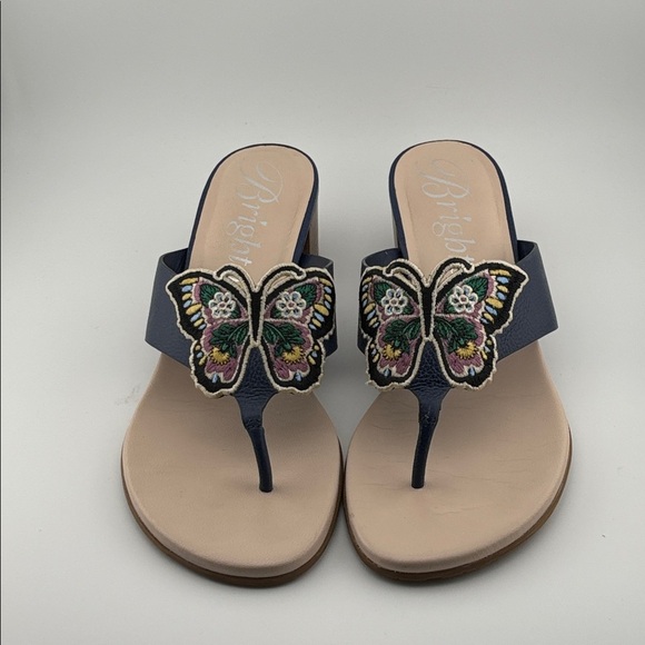 Brighton sandals blue pink yellow butterfly embellished leather block heel 7.5 M - Picture 3 of 10